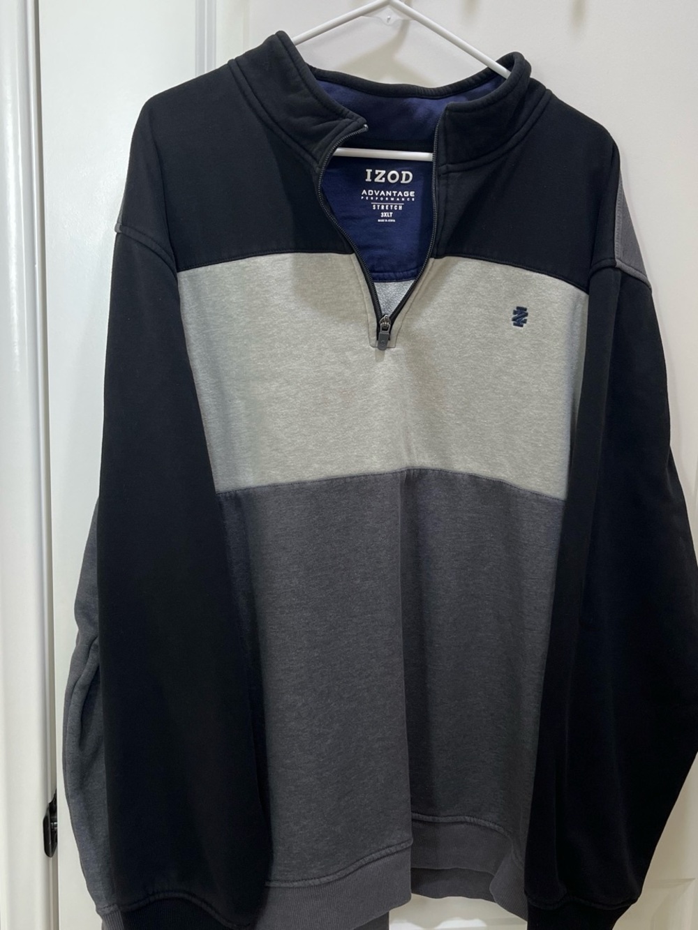Izod Unisex Black & Gray Colorblock Quarter-Zip Sweater